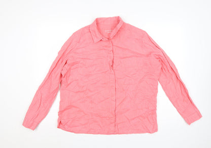 Marks and Spencer Womens Pink Linen Button-Up Shirt Size 16