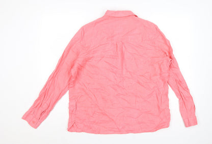 Marks and Spencer Womens Pink Linen Button-Up Shirt Size 16