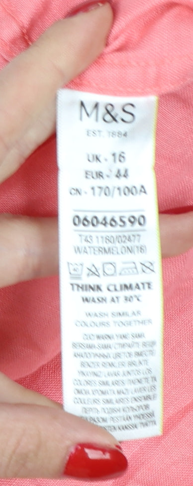 Marks and Spencer Womens Pink Linen Button-Up Shirt Size 16