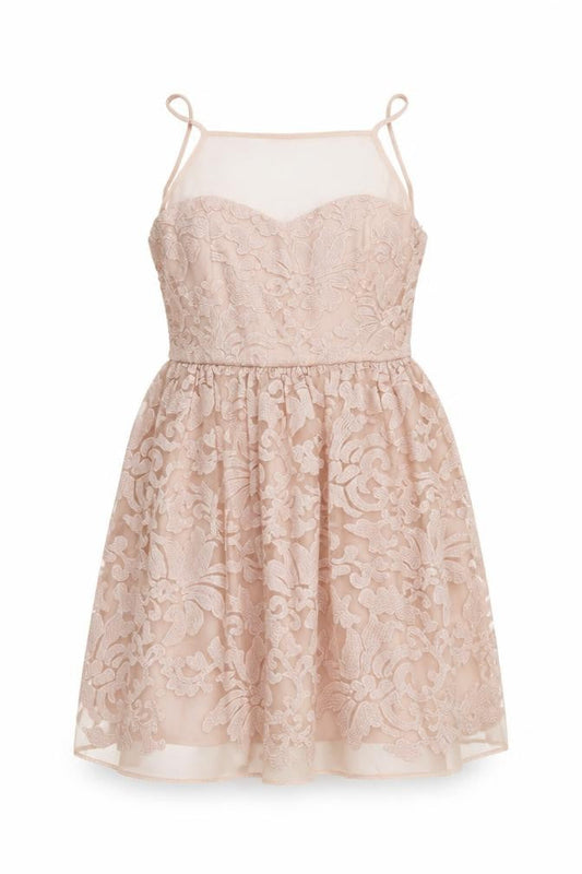 Lipsy Women’s Beige Lace Fit & Flare Dress UK 12