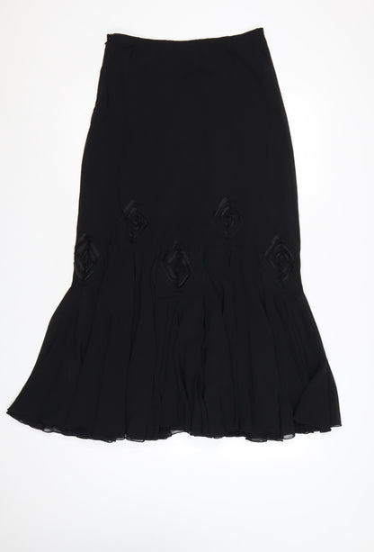 Marks and Spencer Womens Black Size 10 Flared Midi Chiffon Skirt