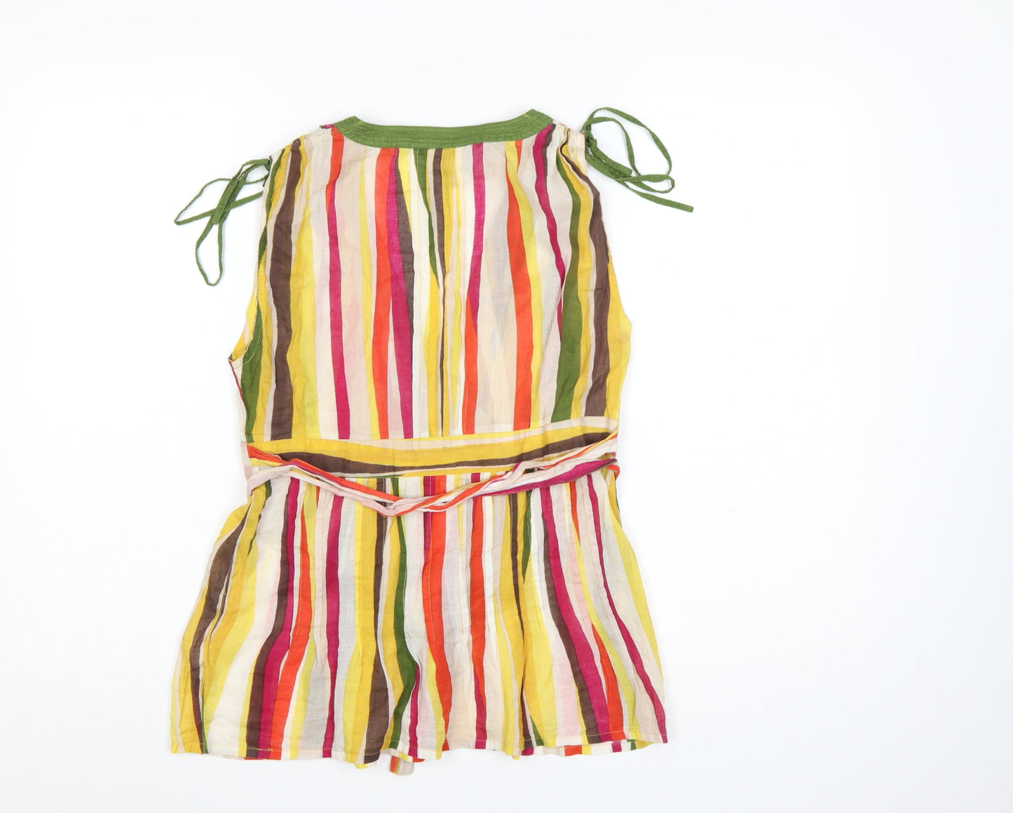 Monsoon Women Multicoloured Striped Playsuit Size 8 Cotton Blend Tie Shoulder