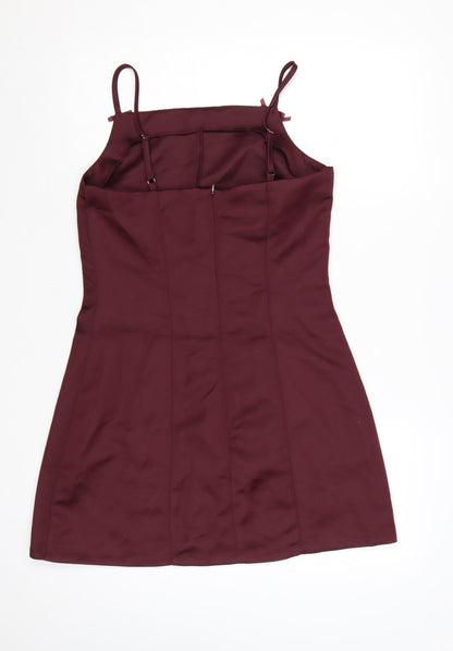 H&M Divided Women Red Size 8 Short Slip Dress Sleeveless Zip Party