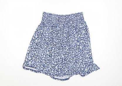 Uniqlo Women's Blue Floral A-Line Elastic Waist Short Skirt L