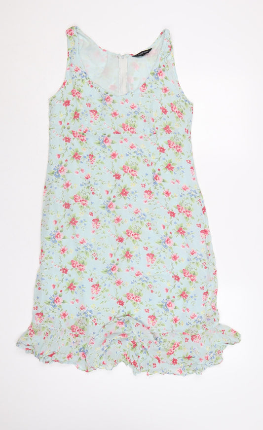 Pomodoro Women Blue Floral Sleeveless Shift Dress Size 14