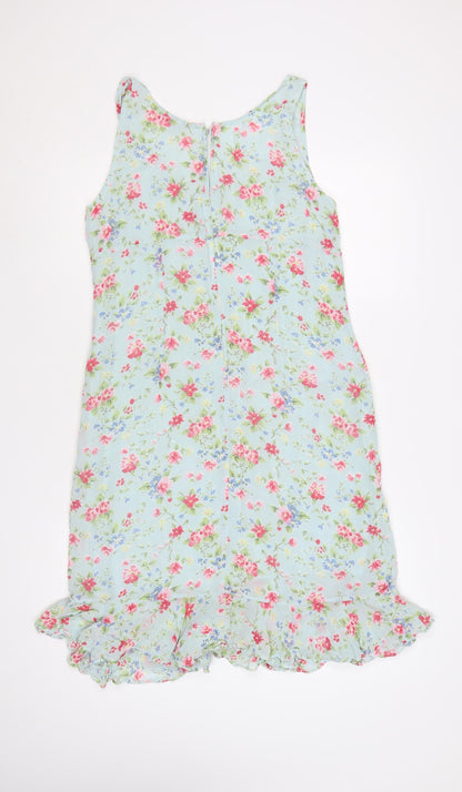 Pomodoro Women Blue Floral Sleeveless Shift Dress Size 14