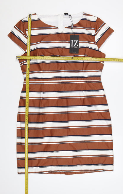 Izabel London Women’s Brown Striped Sheath Knee Length Dress Size 14