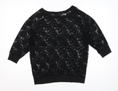 Next Women’s Black Lace Tunic Blouse Size 14 3/4 Sleeve