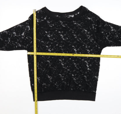 Next Women’s Black Lace Tunic Blouse Size 14 3/4 Sleeve