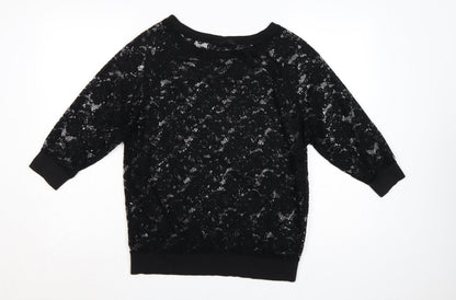 Next Women’s Black Lace Tunic Blouse Size 14 3/4 Sleeve