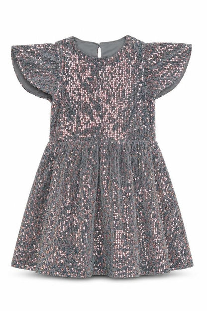John Lewis Girls Grey Sequin Fit & Flare Party Dress Age 12 Years