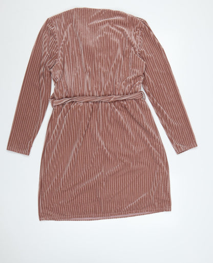 Little Mistress Women Pink Velvet Belted Cowl Neck Knee Length Dress Size 14