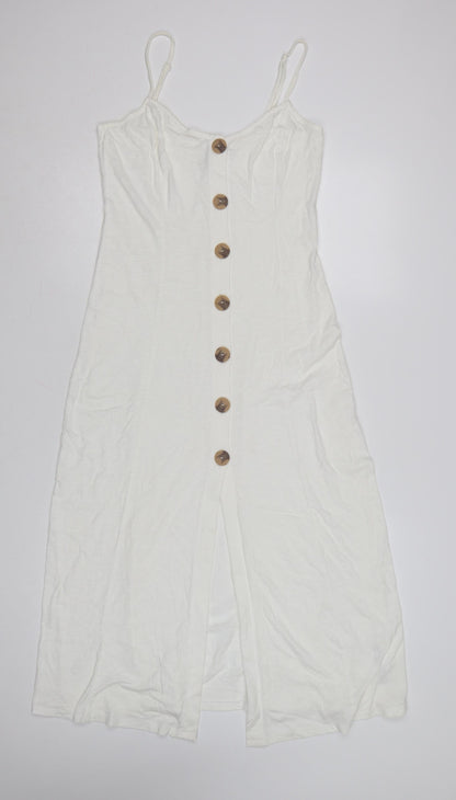 ASOS Women White Size 10 Midi Slip Dress Button Front Summer