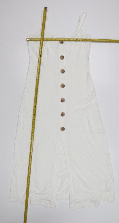 ASOS Women White Size 10 Midi Slip Dress Button Front Summer