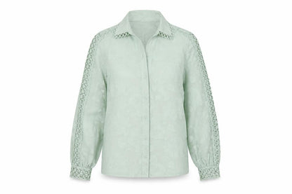 Lipsy Women Green Floral Crochet Long Sleeve Blouse Size 10