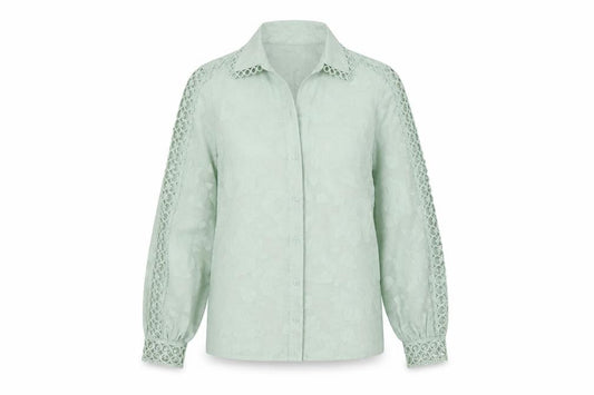 Lipsy Women Green Floral Crochet Long Sleeve Blouse Size 10