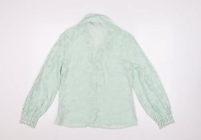 Lipsy Women Green Floral Crochet Long Sleeve Blouse Size 10
