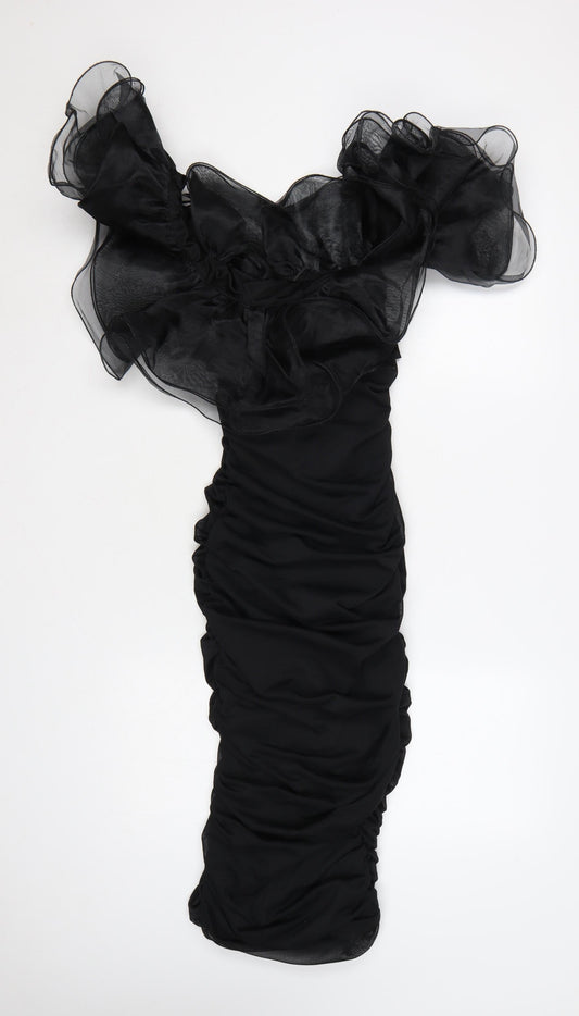 ASOS Women Black Size 6 Off-Shoulder Ruffle Bodycon Dress