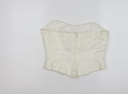 High Society Women’s Ivory Beaded Strapless Satin Blouse Size 14