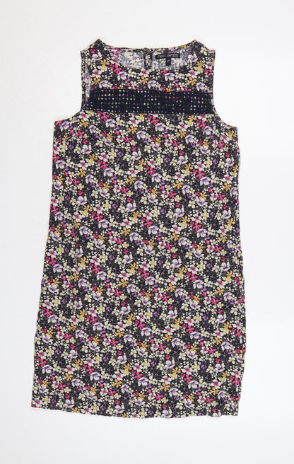 Next Petite Women’s Multicoloured Floral Linen Blend Shift Dress Size 8P