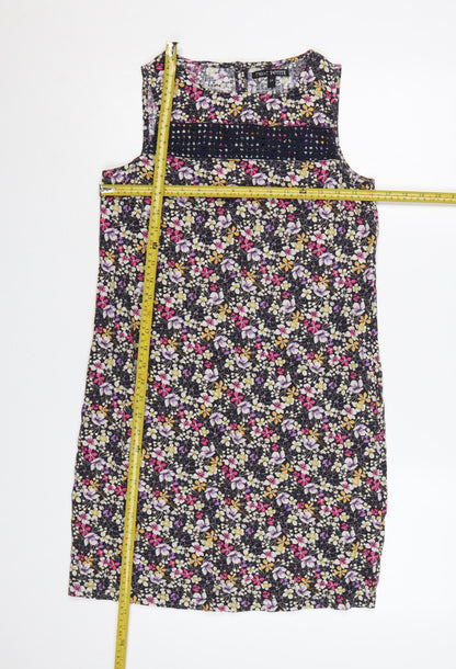 Next Petite Women’s Multicoloured Floral Linen Blend Shift Dress Size 8P