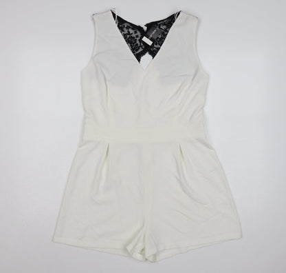 Select Womens White Lace Back Formal Sleeveless Playsuit Size 14