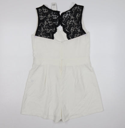 Select Womens White Lace Back Formal Sleeveless Playsuit Size 14