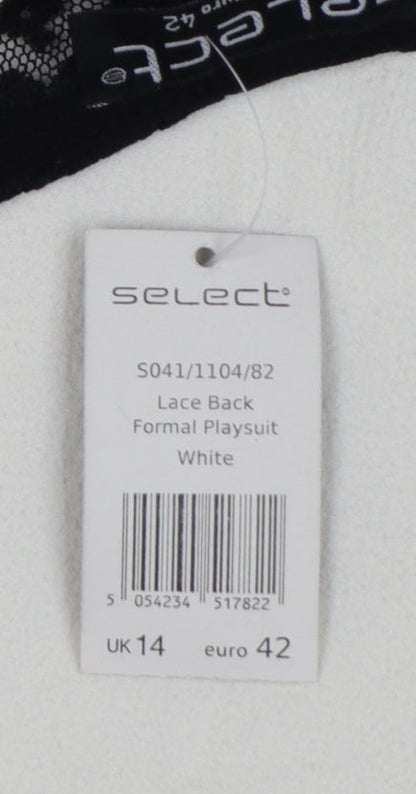 Select Womens White Lace Back Formal Sleeveless Playsuit Size 14