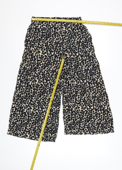H&M Women’s Beige Animal Print Cropped Wide-Leg Trousers Size 8