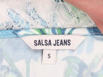 Salsa Jeans Women's Blue Floral Lace Camisole Top Size S