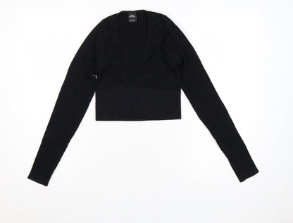 Urban Outfitters Womens Black Cropped Long Sleeve V-Neck Top S