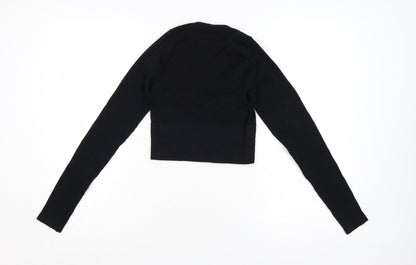 Urban Outfitters Womens Black Cropped Long Sleeve V-Neck Top S