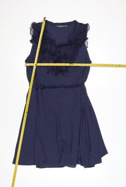 Zara Basic Women's Blue Sleeveless Ruffle A-Line Dress Size 14