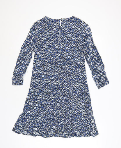 H&M Women Blue Floral A-Line Knee Length Viscose Dress Size 10