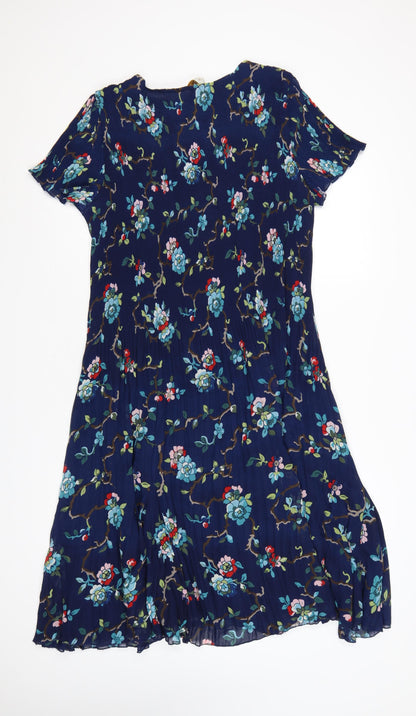 EAST Women Blue Floral Knee Length A-Line Dress Size 16