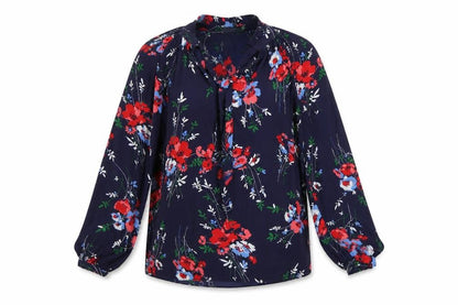 Ralph Lauren Women Blue Floral Ruffle Long Sleeve Blouse XS