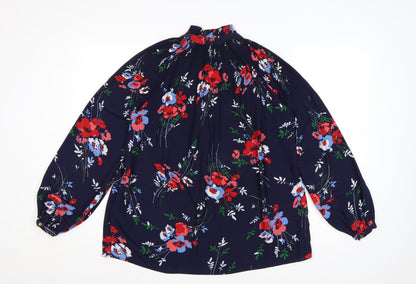 Ralph Lauren Women Blue Floral Ruffle Long Sleeve Blouse XS
