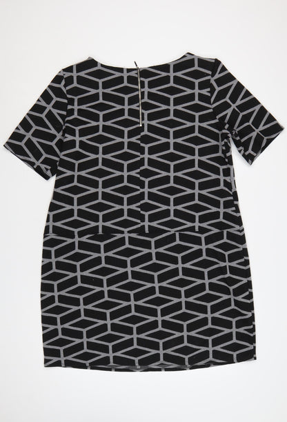 Wallis Women’s Black Geometric Shift Dress Size 20 Knee Length Zip Detail