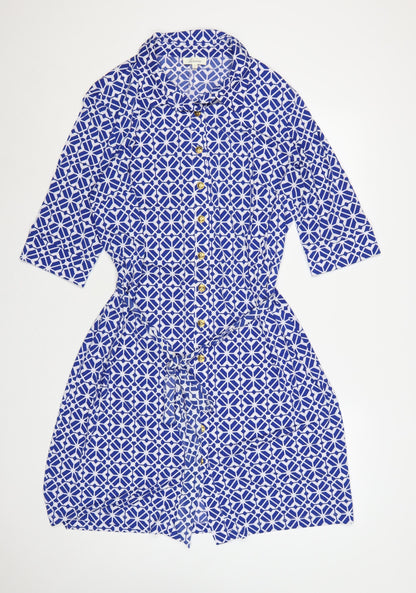 Linea Women Blue Geometric Collared Shirt Dress Size 18