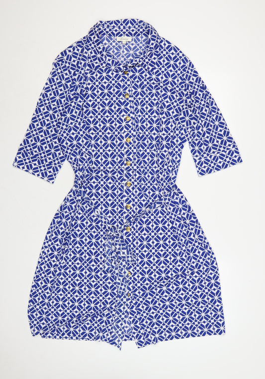 Additional front view of Linea Women Blue Geometric Collared Shirt Dress, size 18