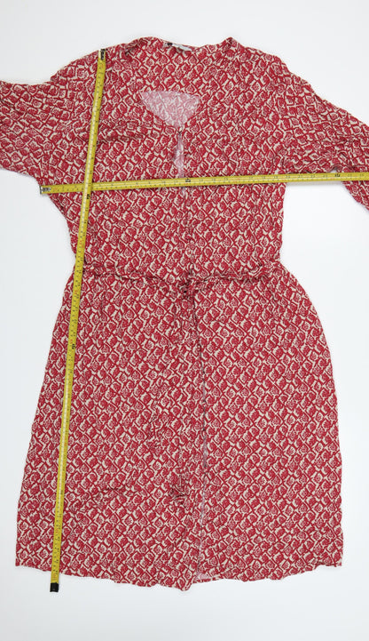 Marks and Spencer Women Red Floral Viscose Belted Shirt Dress Size 18