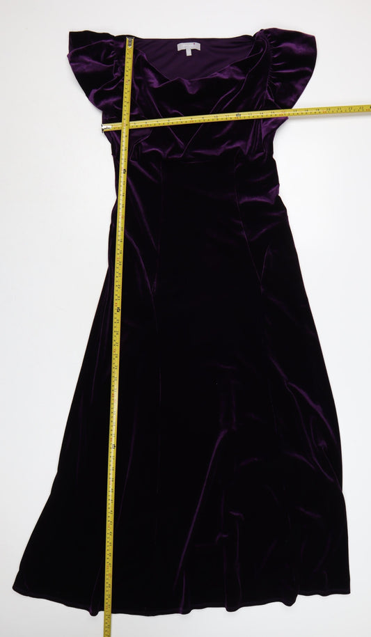 Marks and Spencer Women Purple Velvet Fit & Flare Midi Dress Size 10