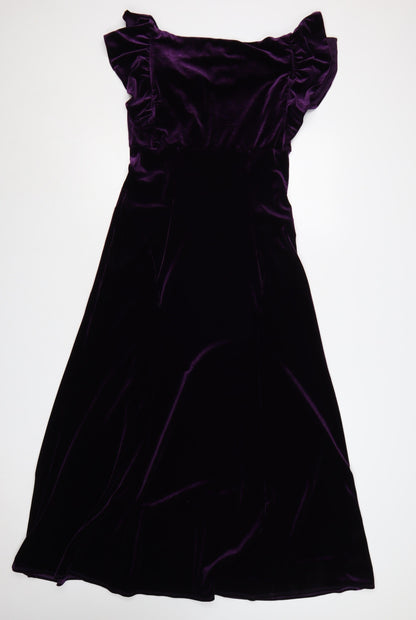 Marks and Spencer Women Purple Velvet Fit & Flare Midi Dress Size 10