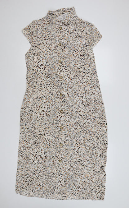 Next Women Beige Animal Print Shirt Dress Size 12 Viscose
