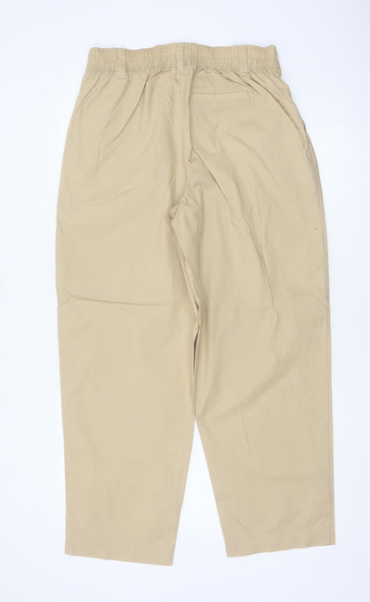 Marks & Spencer Women Beige Size 12 Regular Tapered Cotton Trousers