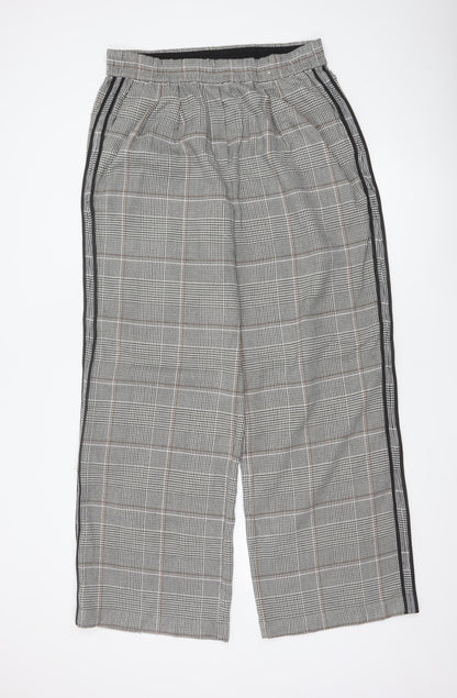 M&S Women’s Grey Check Stripe Straight Trousers UK 14 Long