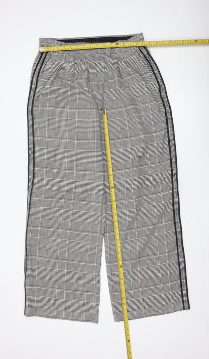 M&S Women’s Grey Check Stripe Straight Trousers UK 14 Long
