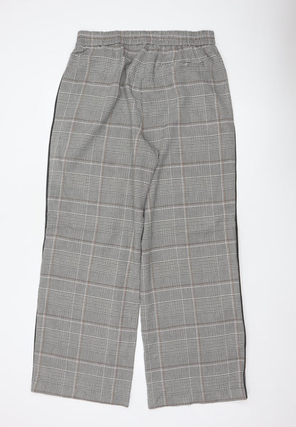 M&S Women’s Grey Check Stripe Straight Trousers UK 14 Long