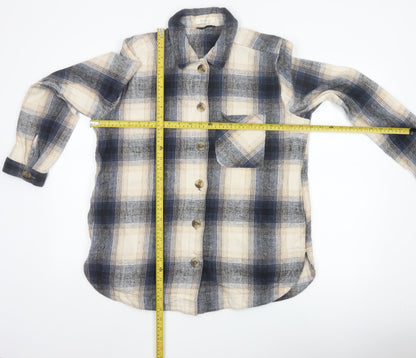 Woolovers Women Blue Plaid Cotton Flannel Button-Up Shirt UK 14