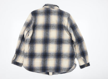 Woolovers Women Blue Plaid Cotton Flannel Button-Up Shirt UK 14